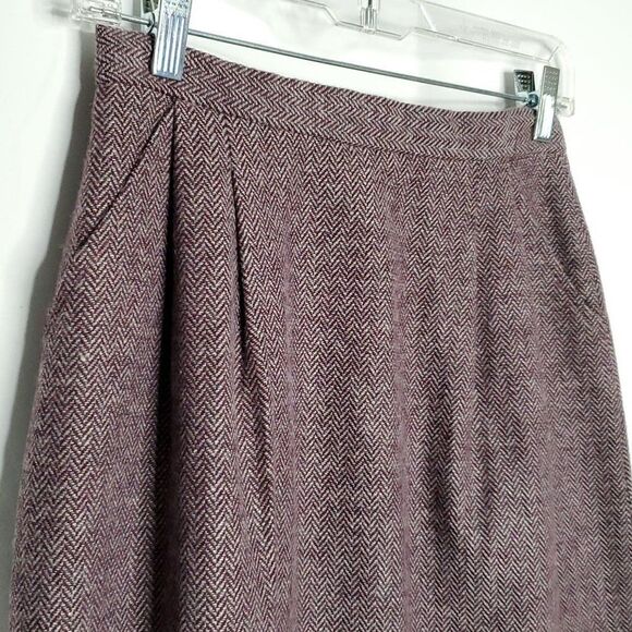 Vtg Wool Herringbone Midi Straight Skirt 8 READ Pleated Waist Wine Purple - Picture 2 of 4
